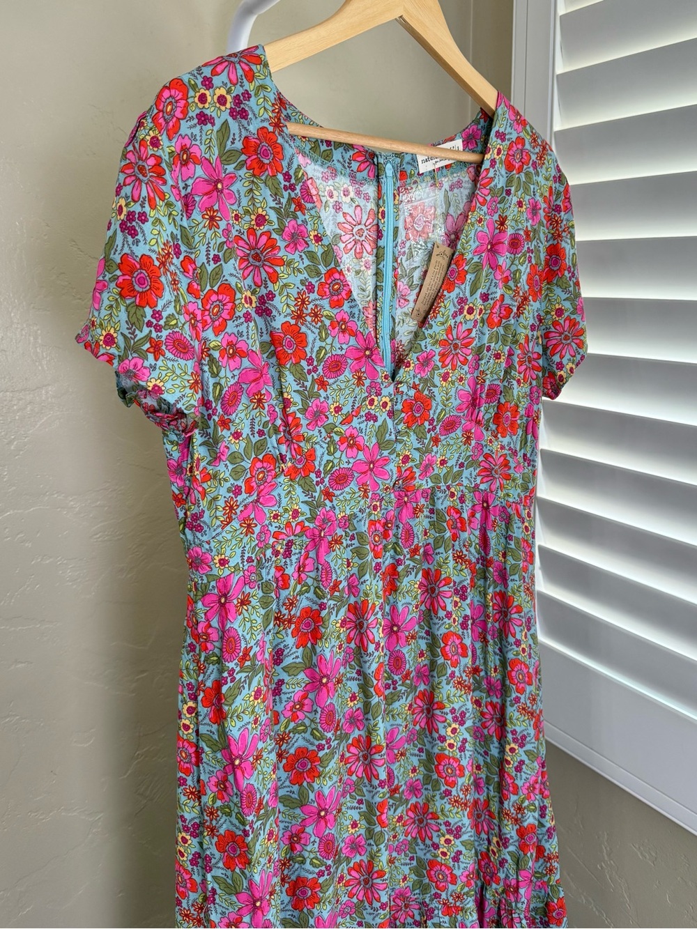 NATURAL LIFE Evangeline Maxi Dress Floral Turquoise Pockets Large NWT - Picture 7 of 10